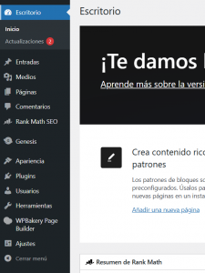 Dashboard Pagina web con WordPress Aparece el panel de control de una pagina web con wordpress