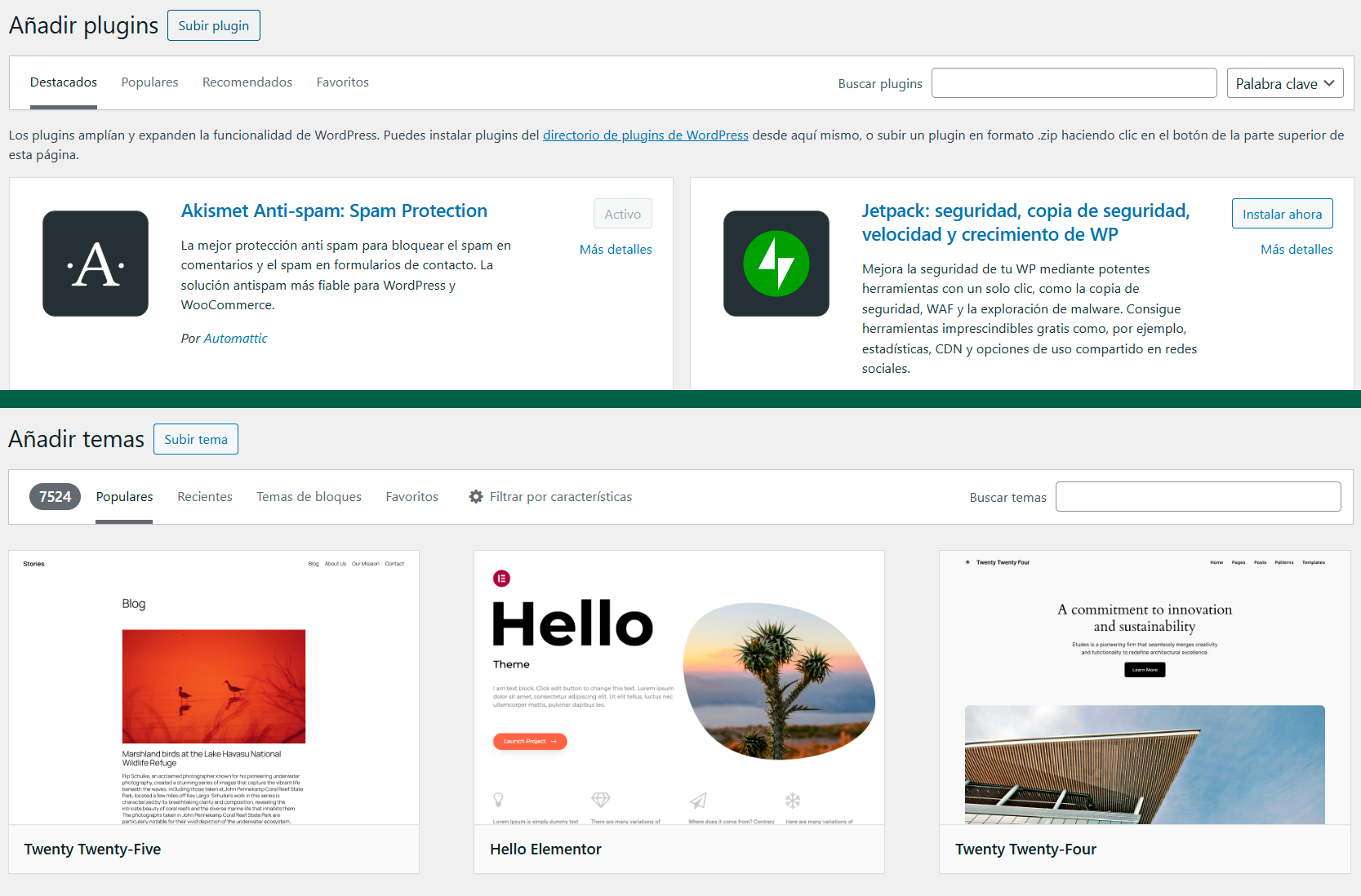 plugin-tema Foto de plugins y temas de una página web con wordpress